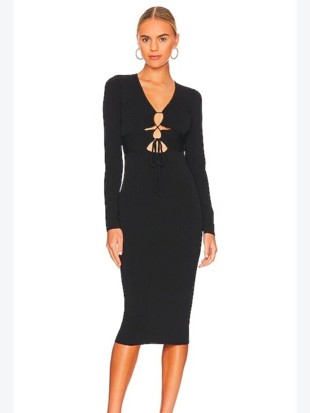 ASTR The Label Jovie Midi Black Lace Up Dress Size Large NWOT